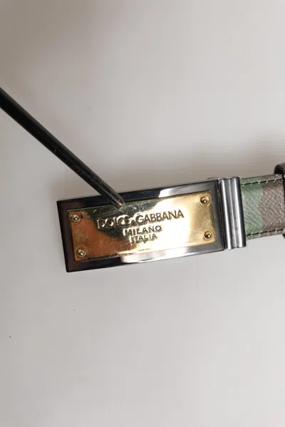 Pre-owned Dolce & Gabbana Multicolor Camouflage Metal Logo Buckle Men's Belt ()
