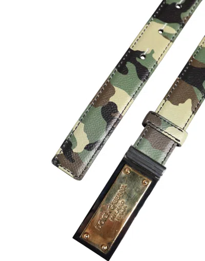 Pre-owned Dolce & Gabbana Multicolor Camouflage Metal Logo Buckle Men's Belt ()