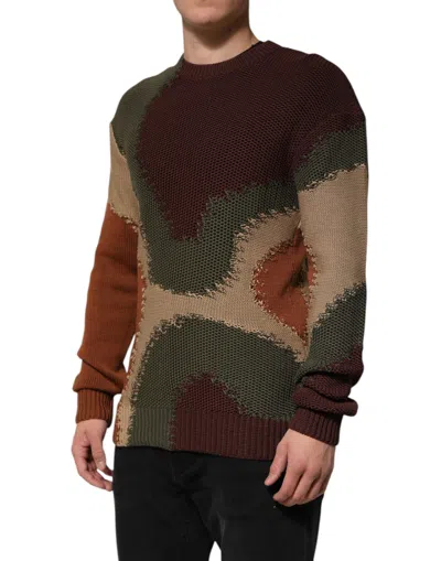 Dolce & Gabbana Multicolor Cotton Abstract Men Pullover Sweater In Multi