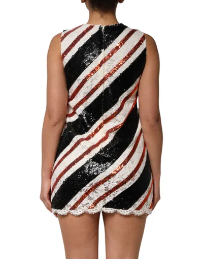 Dolce & Gabbana White And Orangesequin Floral Lace Embellished Shift Dress