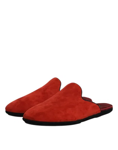 Dolce & Gabbana Orange Suede Slides Flat Slipper Men's Shoes In Orange