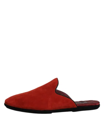 Dolce & Gabbana Orange Suede Slides Flat Slipper Men's Shoes In Orange