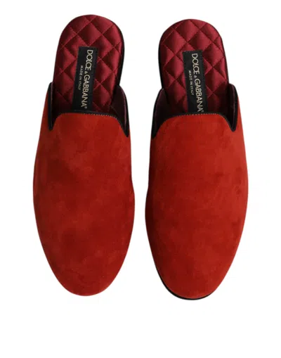 Dolce & Gabbana Orange Suede Slides Flat Slipper Men's Shoes In Orange