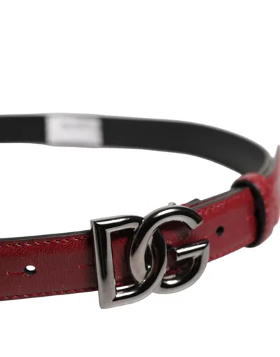 Pre-owned Dolce & Gabbana Red Classic Metal Dg Logo Buckle Men's Belt ()