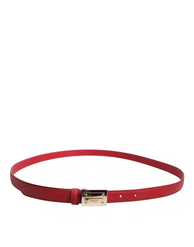 Dolce & Gabbana Red Leather Square Metal Buckle Cintura Belt In Red