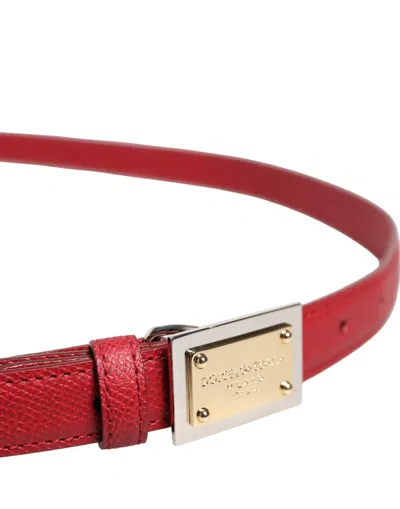 Dolce & Gabbana Red Leather Square Metal Buckle Cintura Belt In Red