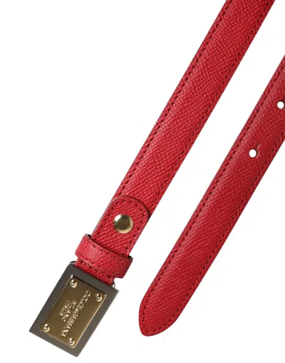 Dolce & Gabbana Red Leather Square Metal Buckle Cintura Belt In Red