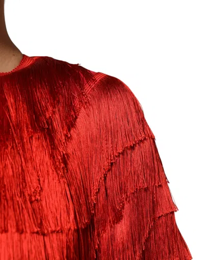 Dolce & Gabbana Red Silk Tiers Fringe Shift Knee Length Dress In Red