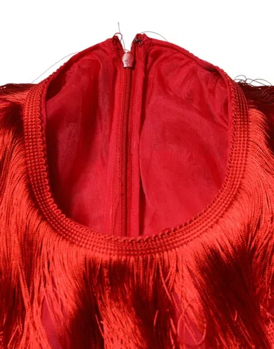 Dolce & Gabbana Red Silk Tiers Fringe Shift Knee Length Dress In Red