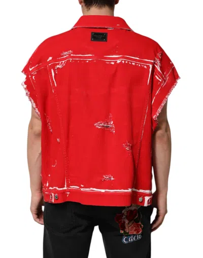 Pre-owned Dolce & Gabbana Red Sleeveless Logo Plaque Vest Men's Jacket ()