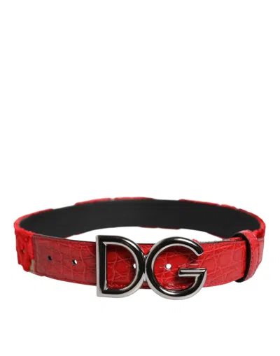 Dolce & Gabbana Red Viscose Silver Dg Logo Metal Buckle Belt In Red
