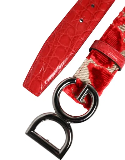 Dolce & Gabbana Red Viscose Silver Dg Logo Metal Buckle Belt In Red