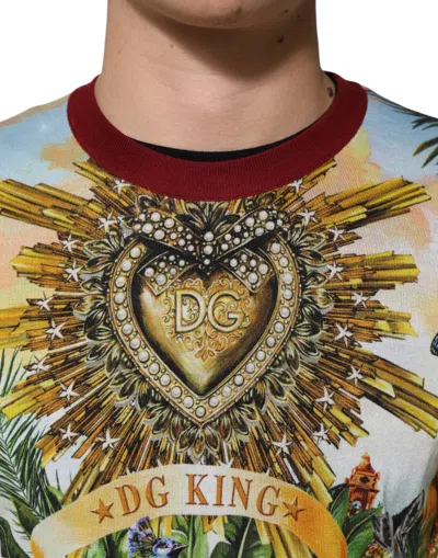 Dolce & Gabbana Tropical Heart Crown Silk Pullover Sweater In Multi