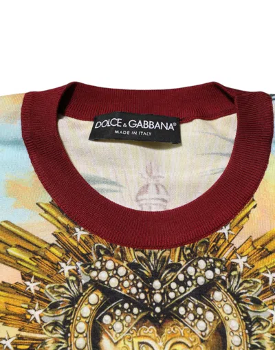Dolce & Gabbana Tropical Heart Crown Silk Pullover Sweater In Multi