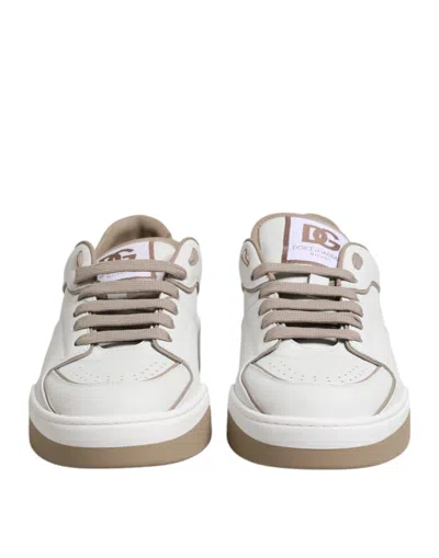 Pre-owned Dolce & Gabbana White Brown Leather Low Top Men Sneakers Men's Shoes ()