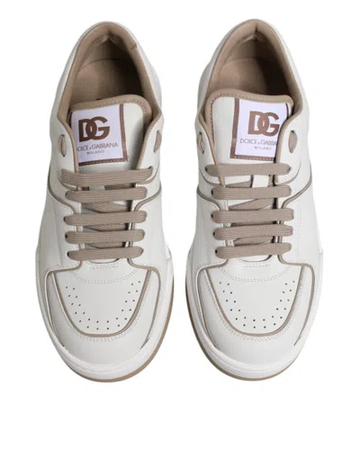 Pre-owned Dolce & Gabbana White Brown Leather Low Top Men Sneakers Men's Shoes ()