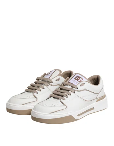 Pre-owned Dolce & Gabbana White Brown Leather Low Top Men Sneakers Men's Shoes ()