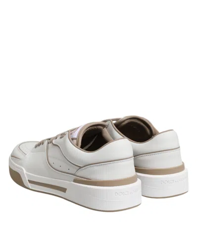 Pre-owned Dolce & Gabbana White Brown Leather Low Top Men Sneakers Men's Shoes ()