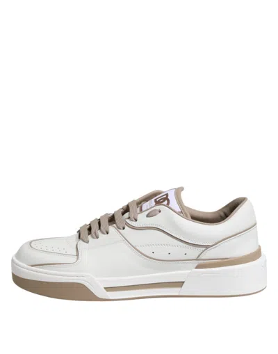 Pre-owned Dolce & Gabbana White Brown Leather Low Top Men Sneakers Men's Shoes ()
