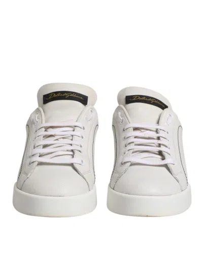 Pre-owned Dolce & Gabbana White Gold Leather Low Top Sneakers Women's Shoes ()
