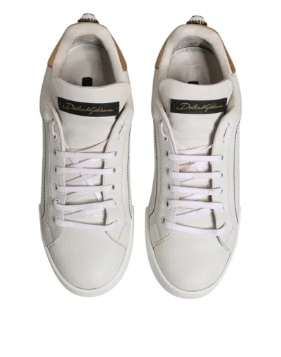Pre-owned Dolce & Gabbana White Gold Leather Low Top Sneakers Women's Shoes ()