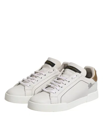 Pre-owned Dolce & Gabbana White Gold Leather Low Top Sneakers Women's Shoes ()