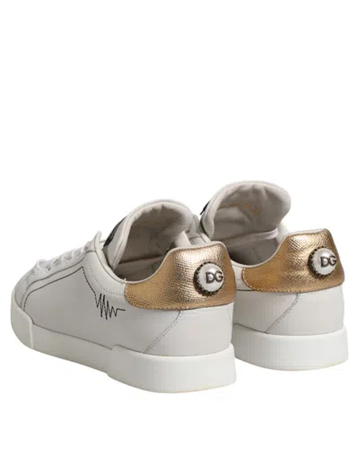 Pre-owned Dolce & Gabbana White Gold Leather Low Top Sneakers Women's Shoes ()