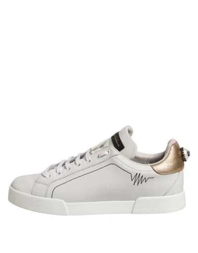 Pre-owned Dolce & Gabbana White Gold Leather Low Top Sneakers Women's Shoes ()