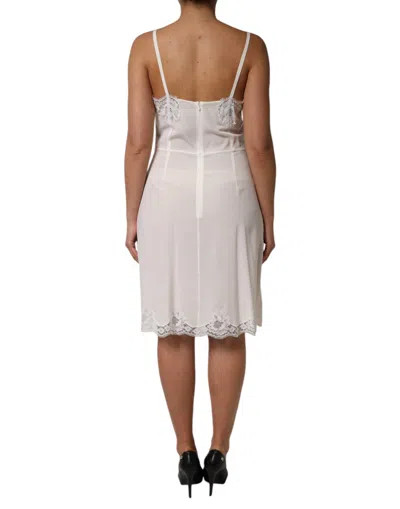 Dolce & Gabbana White Lace Gold Dg Logo Silk Dress Women's Sleepwear In Neutral