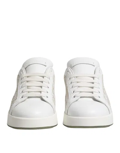 Dolce & Gabbana White Lace Leather Low Top Sneaker Women's Shoes In White