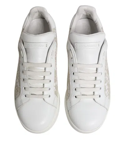 Dolce & Gabbana White Lace Leather Low Top Sneaker Women's Shoes In White