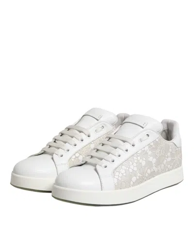 Dolce & Gabbana White Lace Leather Low Top Sneaker Women's Shoes In White