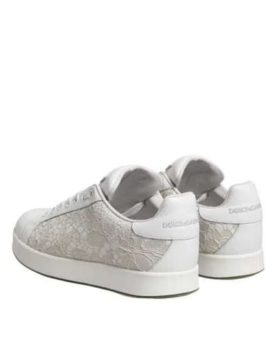 Dolce & Gabbana White Lace Leather Low Top Sneaker Women's Shoes In White