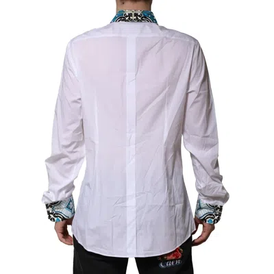 Pre-owned Dolce & Gabbana White Majolica Detailing Gold Dress Men's Shirt ()