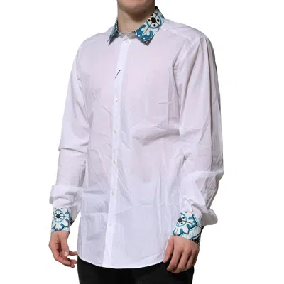 Pre-owned Dolce & Gabbana White Majolica Detailing Gold Dress Men's Shirt ()