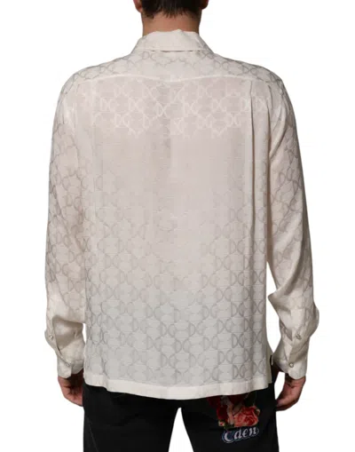 Dolce & Gabbana White Silk Dg Logo Print Long Sleeves Shirt In Neutral