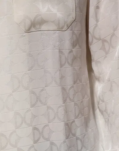 Dolce & Gabbana White Silk Dg Logo Print Long Sleeves Shirt In Neutral
