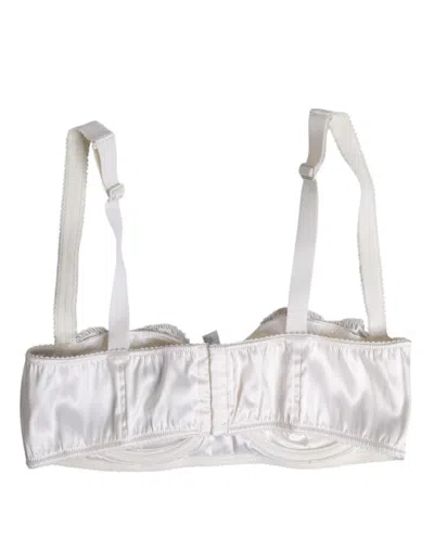 Dolce & Gabbana White Silk Balconette Non Wire Bra Women's Underwear In White