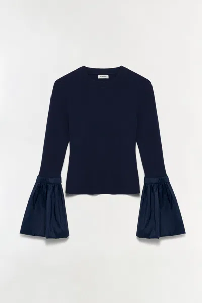 Simkhai Agata Taffeta Knit Top In Midnight In Blue