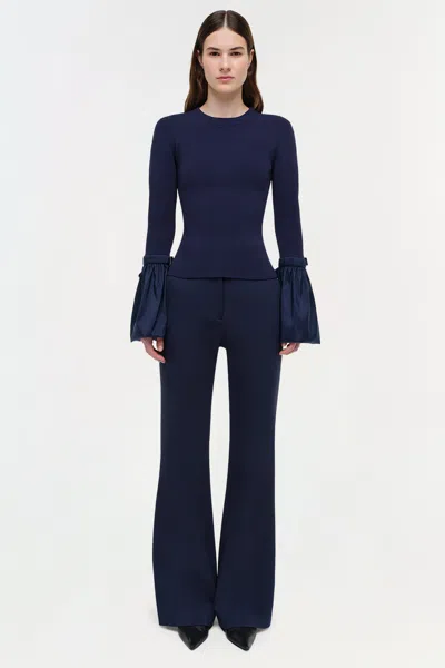 Simkhai Agata Taffeta Knit Top In Midnight In Blue