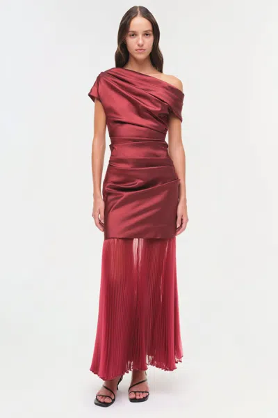 Simkhai Ammalie Taffeta Midi Dress In Oxblood In Burgundy