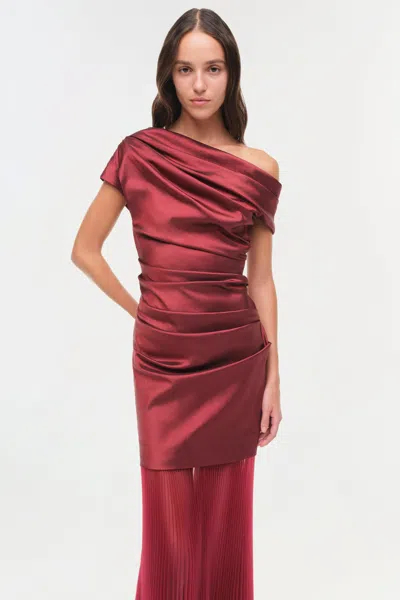 Simkhai Ammalie Taffeta Midi Dress In Oxblood In Burgundy