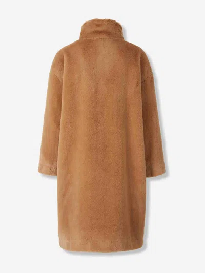 Herno Faux Fur Short Coat With High Collar In Brown