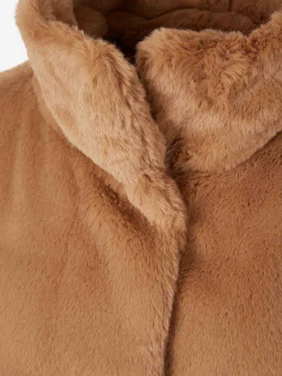 Herno Faux Fur Short Coat With High Collar In Brown