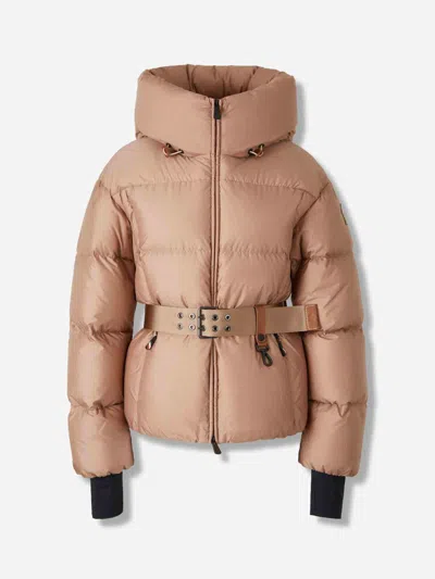 Moncler Nisene Hooded Belted Quilted Ripstop Down Ski Jacket In Pink