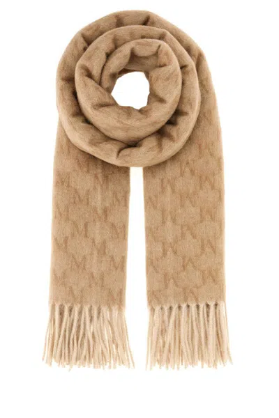 Max Mara Logo Scarf With Embroidered Design And Fringes In Brown