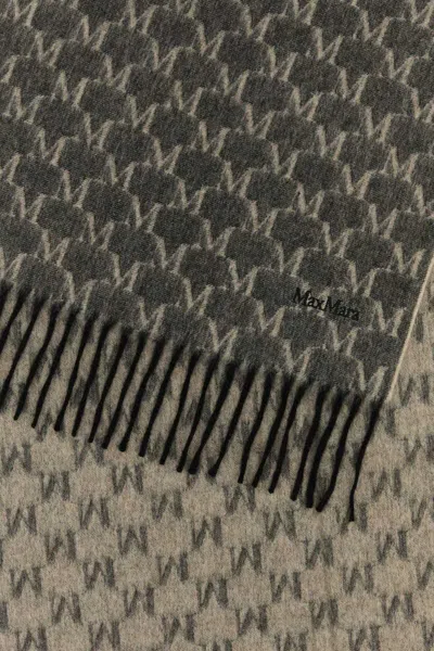 Max Mara Logo Scarf With Embroidered Design And Fringes In Multi
