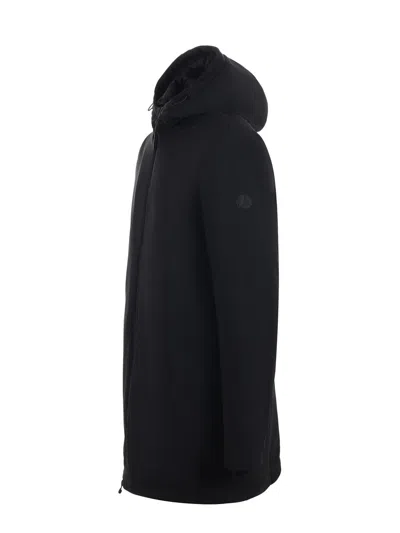 People Of Shibuya Insulated Hooded Casual Jacket With Double-slider Zipper In Black