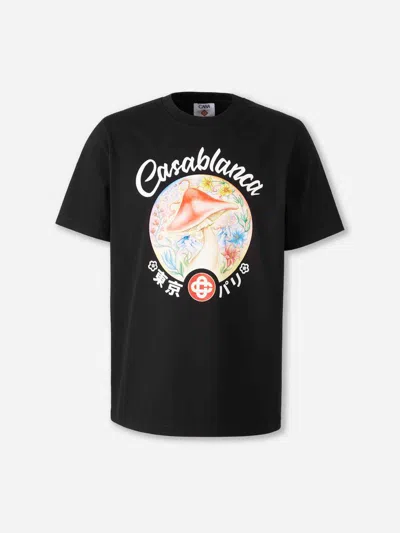 Casablanca Black Crewneck T-shirt With Logo On The Front In Black