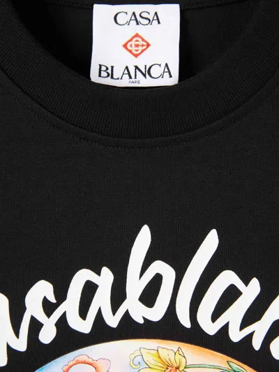 Casablanca Black Crewneck T-shirt With Logo On The Front In Black